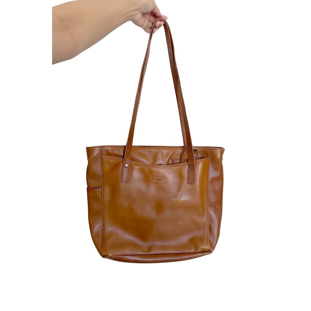 VTG Ellington Cognac Tan Leather Double Shoulder Strap Tote Work Bag USA Office